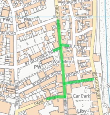 High Street with pedestrian zone highlighted